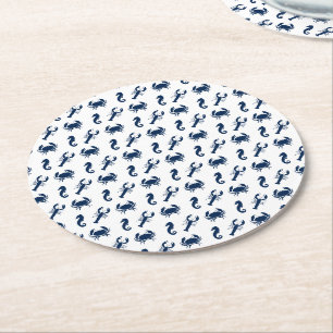 Posavasos Redondo De Papel Mar Náutico Patrón de animales de langosta caballi