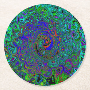 Posavasos Redondo De Papel Marble azul y acuamarina Resumen Swirte retro