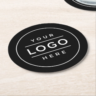 Posavasos Redondo De Papel Marca de logotipo comercial de Personalizado negro