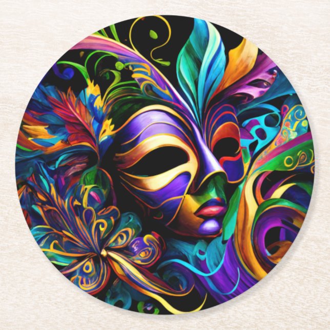 Posavasos Redondo De Papel Mardi Gras Nueva Orleans (Anverso)