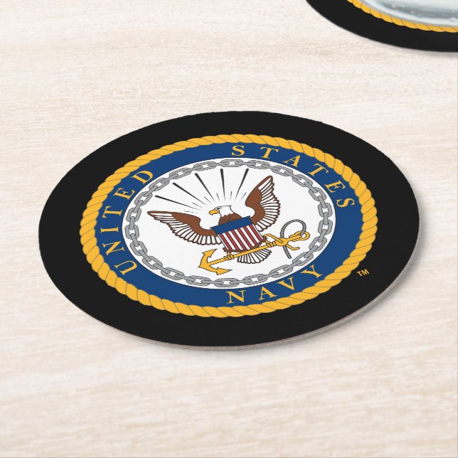 Posavasos Redondo De Papel Marina de Estados Unidos | Emblema naval (En perspectiva)