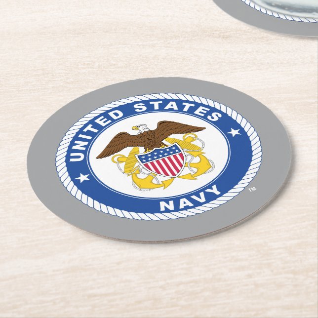 Posavasos Redondo De Papel Marina de Estados Unidos | Oficial Escudo (En perspectiva)