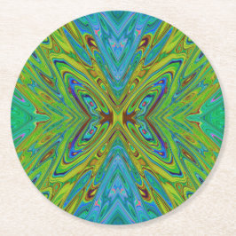 Posavasos Redondo De Papel Mariposa abstracta azul y chartreuse alucinante