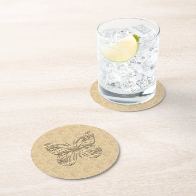 Posavasos Redondo De Papel Mariposa de oro de bonito (In situ)