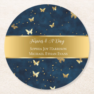 Posavasos Redondo De Papel Mariposas Bodas de Oro Azul 