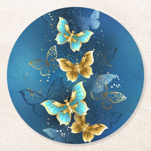 Posavasos Redondo De Papel Mariposas doradas (Anverso)