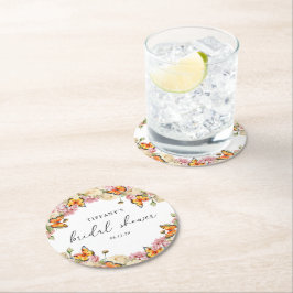 Posavasos Redondo De Papel Mariposas Modernas Peonías Rosadas Despedida de So