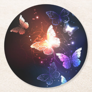 Posavasos Redondo De Papel Mariposas nocturnas brillantes