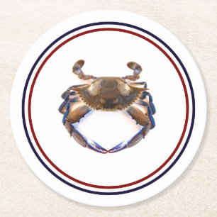 Posavasos Redondo De Papel Mariscos del cangrejo azul náuticos