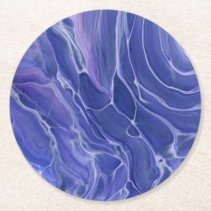 Posavasos Redondo De Papel Mármol Azul Lila Abstracción Acrílica