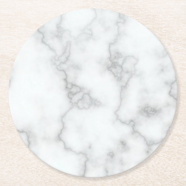 Posavasos Redondo De Papel Mármol blanco falso (Anverso)