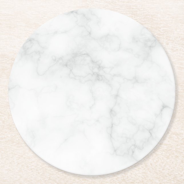 Posavasos Redondo De Papel Mármol Blanco Moderno (Anverso)