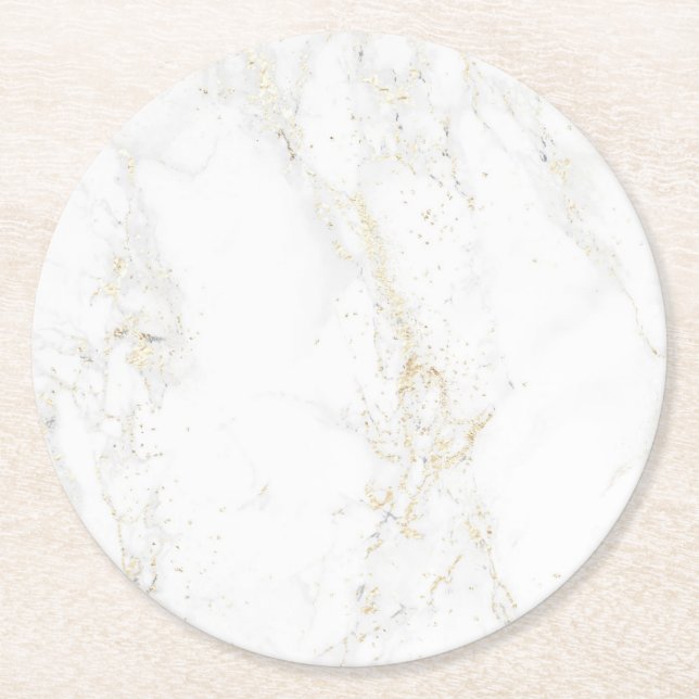 Posavasos Redondo De Papel mármol blanco y dorado (Anverso)
