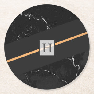 Posavasos Redondo De Papel Mármol negro