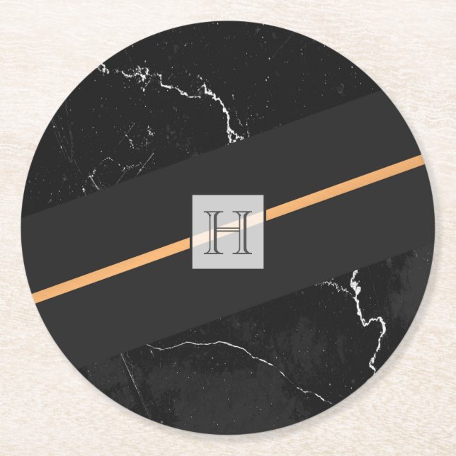 Posavasos Redondo De Papel Mármol negro (Anverso)