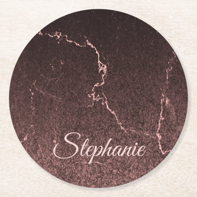 Posavasos Redondo De Papel Mármol negro y Purpurina (Anverso)