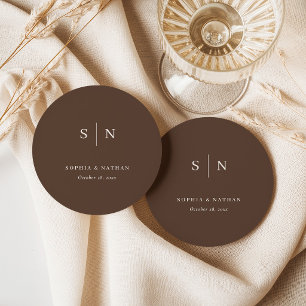 Posavasos Redondo De Papel Marrón Neutral Minimalista y Chic Boda