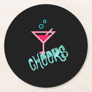 Posavasos Redondo De Papel Martini - Bebida Alcohólica Pop Art, Rosa y Turque
