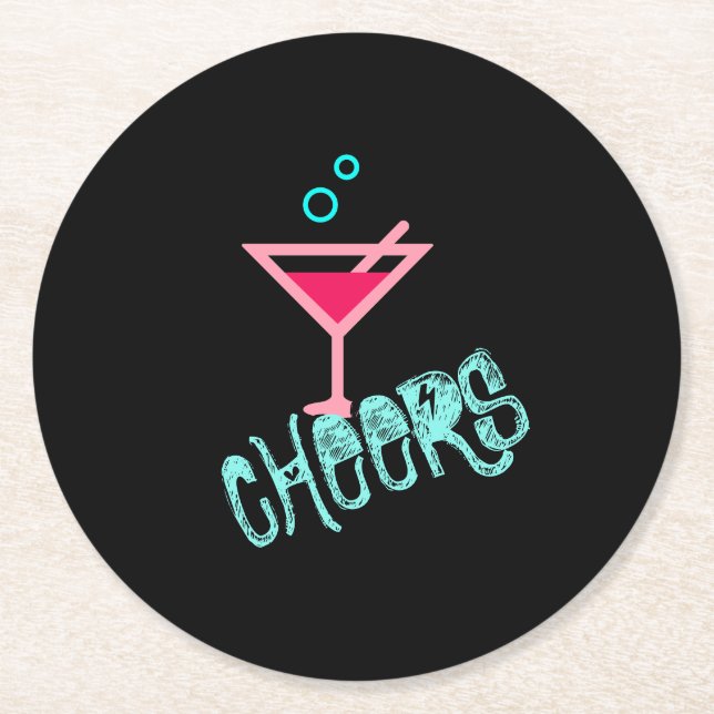 Posavasos Redondo De Papel Martini - Bebida Alcohólica Pop Art, Rosa y Turque (Anverso)