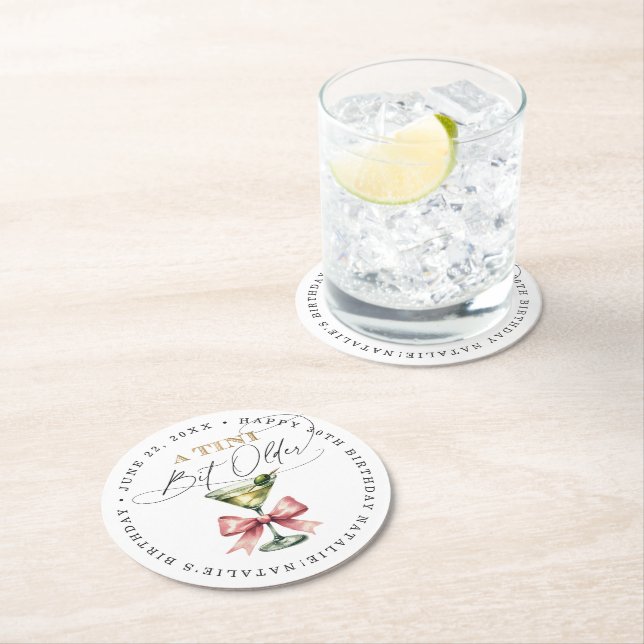 Posavasos Redondo De Papel Martini Pink Bow Birday (Cumpleaños de un Bow Rosa (In situ)