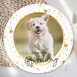 Posavasos Redondo De Papel Mascota personalizado Foto Purpurina de oro Estrel