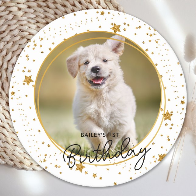 Posavasos Redondo De Papel Mascota personalizado Foto Purpurina de oro Estrel (Subido por el creador)