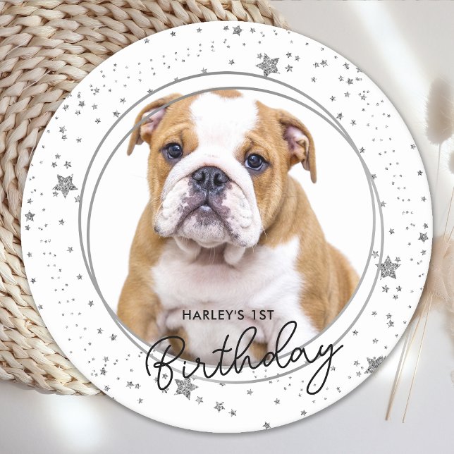 Posavasos Redondo De Papel Mascota personalizado Foto Purpurina Plata Estrell (Subido por el creador)