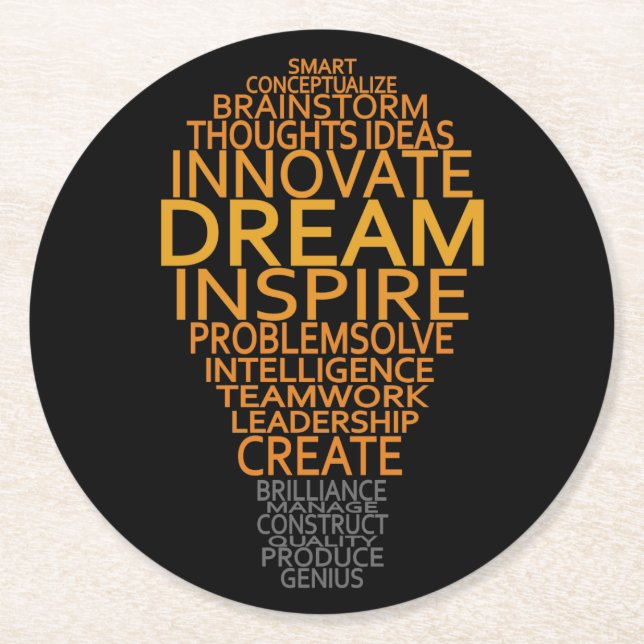 Posavasos Redondo De Papel Máster de bombilla inspiradora (Anverso)