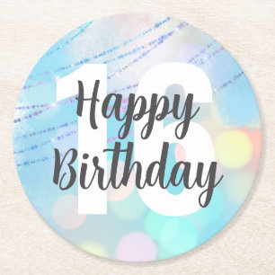 Posavasos Redondo De Papel Máster de cumpleaños de Big Number Bokeh