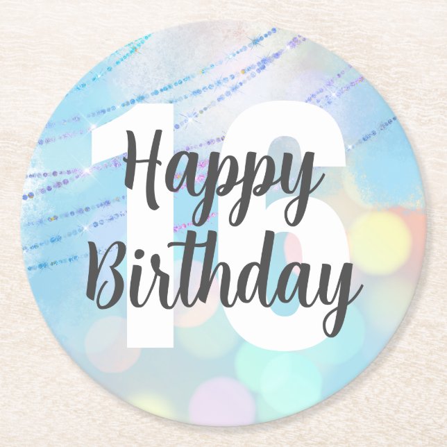 Posavasos Redondo De Papel Máster de cumpleaños de Big Number Bokeh (Anverso)