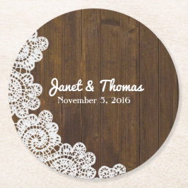 Posavasos Redondo De Papel Máster de papel de Boda de madera y encaje