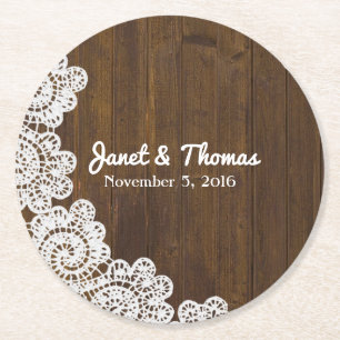 Posavasos Redondo De Papel Máster de papel de Boda de madera y encaje