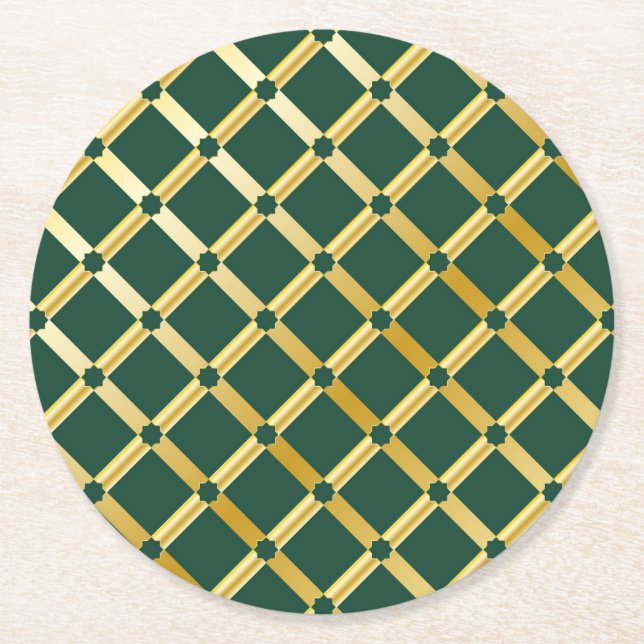 Posavasos Redondo De Papel Máster de papel de inspiración árabe verde y dorad (Anverso)