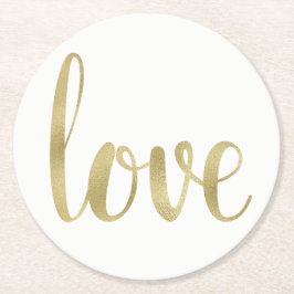 Posavasos Redondo De Papel Máster de papel de oro, amor, fuente de Relieve me