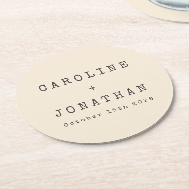 Posavasos Redondo De Papel Matrimonio personalizado de máquina de escribir cr (En perspectiva)