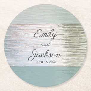 Posavasos Redondo De Papel Matrimonio personalizado de vidrio azul turquesa p