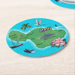 Posavasos Redondo De Papel Maui Mapa de la escayola de bebidas
