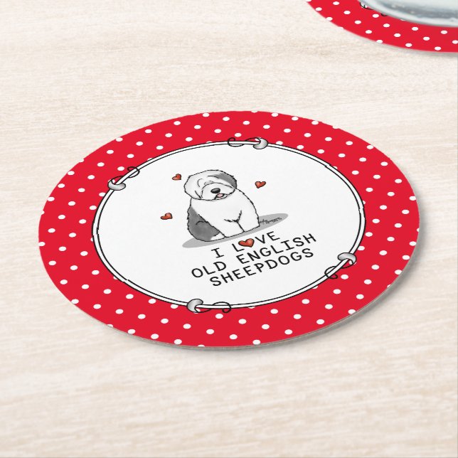 Posavasos Redondo De Papel Me encantan los viejos perros pastores ingleses (G (En perspectiva)