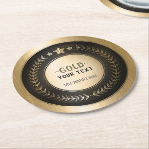 Posavasos Redondo De Papel MEDALLA Dorada #1 Campeón IMPRESIÓN PERSONALIZADA