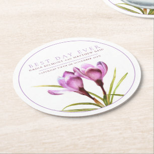 Posavasos Redondo De Papel Mejor día de boda de crocus acuático púrpura