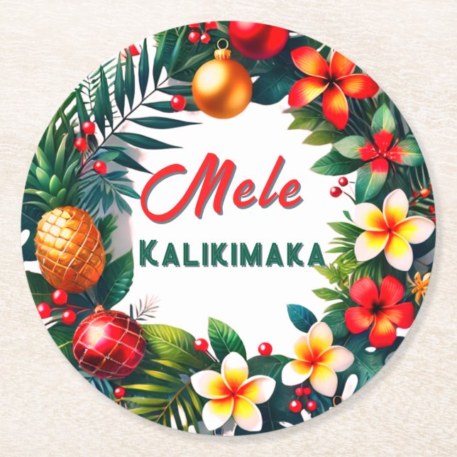 Posavasos Redondo De Papel Mele Kalikimaka (Anverso)