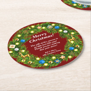 Posavasos Redondo De Papel Mensaje de nombre, Navidades de la Empresa Busines