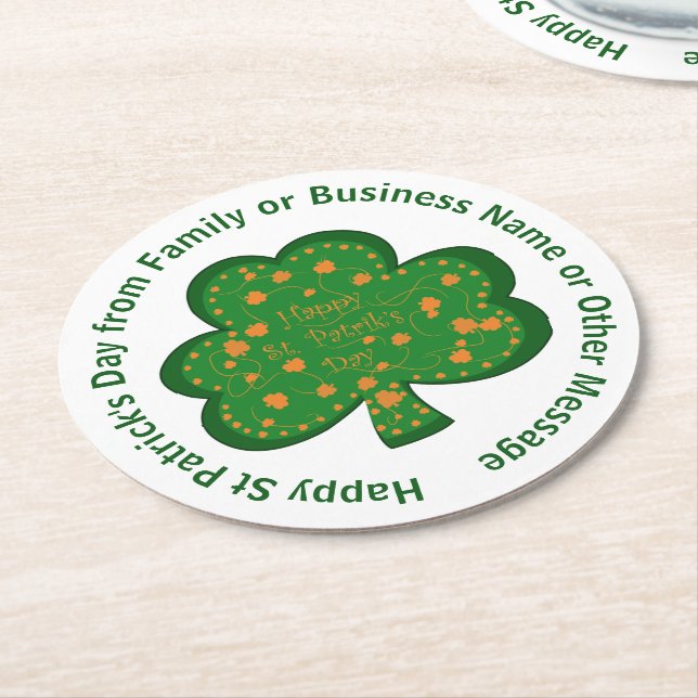 Posavasos Redondo De Papel Mensaje de nombre St Patricks Day Green Shamrock (En perspectiva)