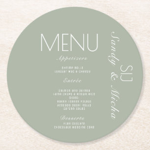 Posavasos Redondo De Papel Menú de cena de boda Simple Script Sage