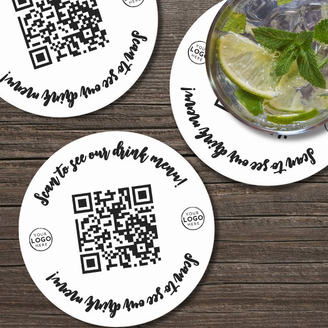 Posavasos Redondo De Papel Menú Restaurante Bar Aquí Código QR (Custom Your Logo Here QR Code Round Paper Coaster )