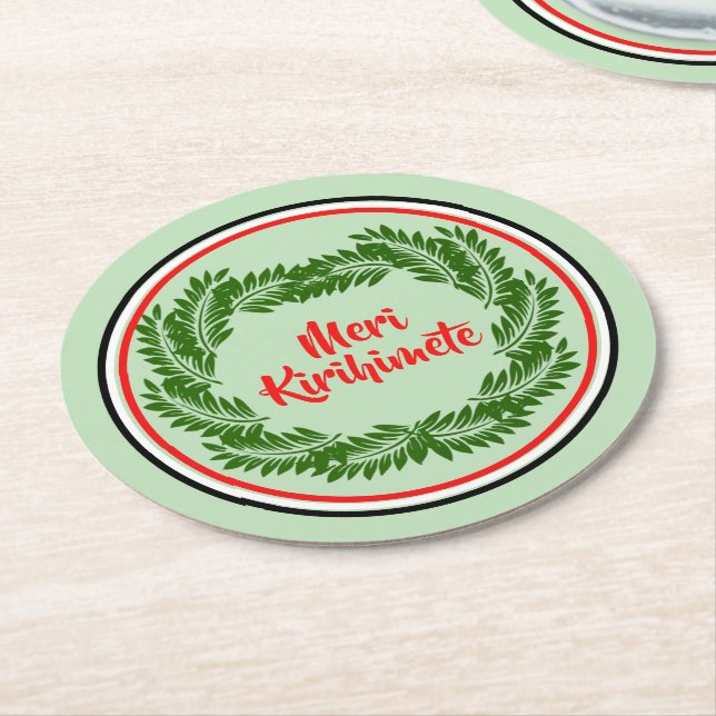 Posavasos Redondo De Papel Meri Kirihimete Maori Merry Christmas (En perspectiva)
