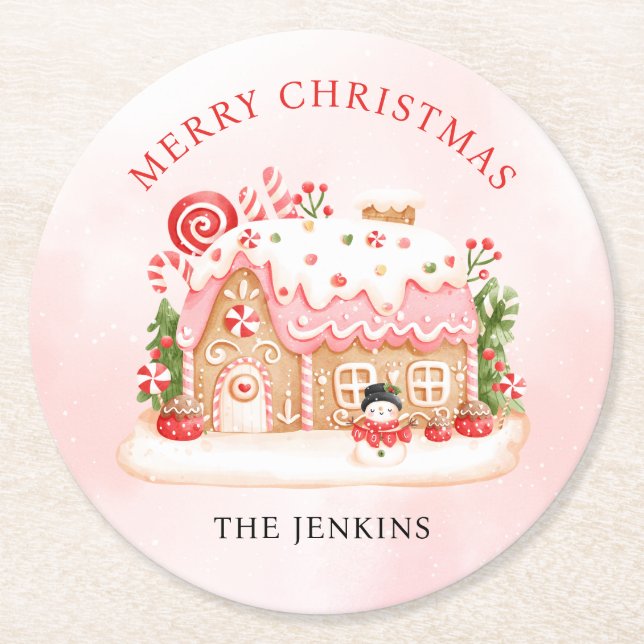 Posavasos Redondo De Papel Merry Christmas Gingbread House Paper Coaster (Anverso)