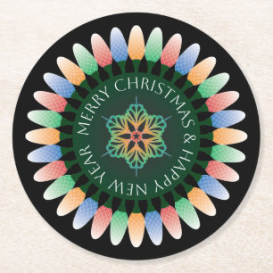 Posavasos Redondo De Papel Merry Christmas Light Coasters