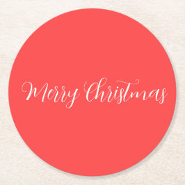 Posavasos Redondo De Papel Merry Christmas Red