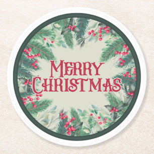 Posavasos Redondo De Papel Merry Christmas Round Paper Coaster